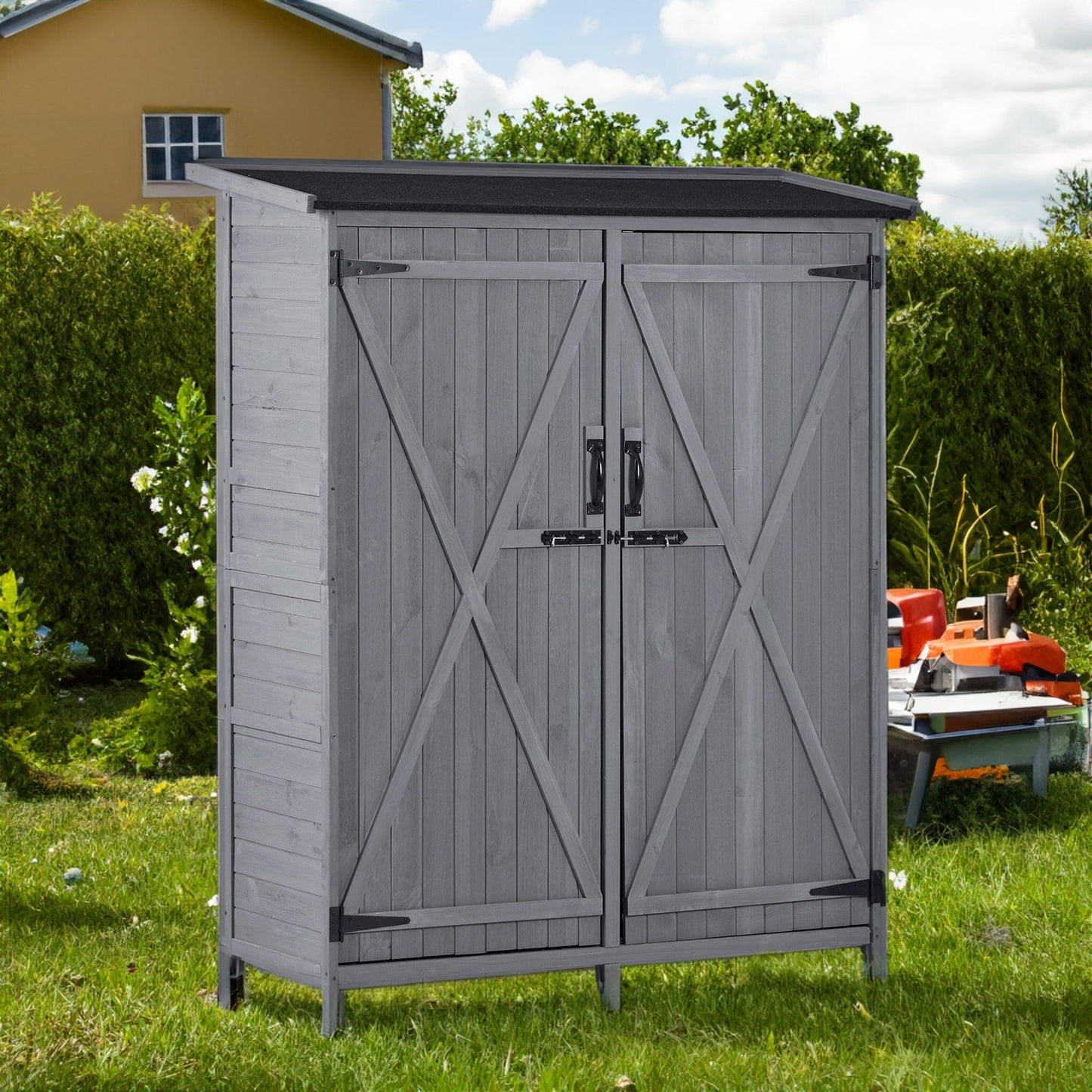 Outdoor 5.3ft Hx4.6ft L Wood Storage Shed Tool Organizer,Garden Shed, Storage Cabinet with Waterproof Asphalt Roof Gray - FurniFindUSA