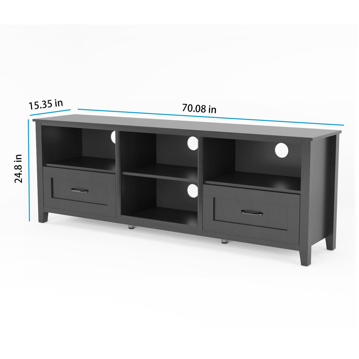 70.08 Inch Length Black TV Stand for Living Room and Bedroom with 2 Drawers and 4 High-Capacity Storage Compartment - FurniFindUSA