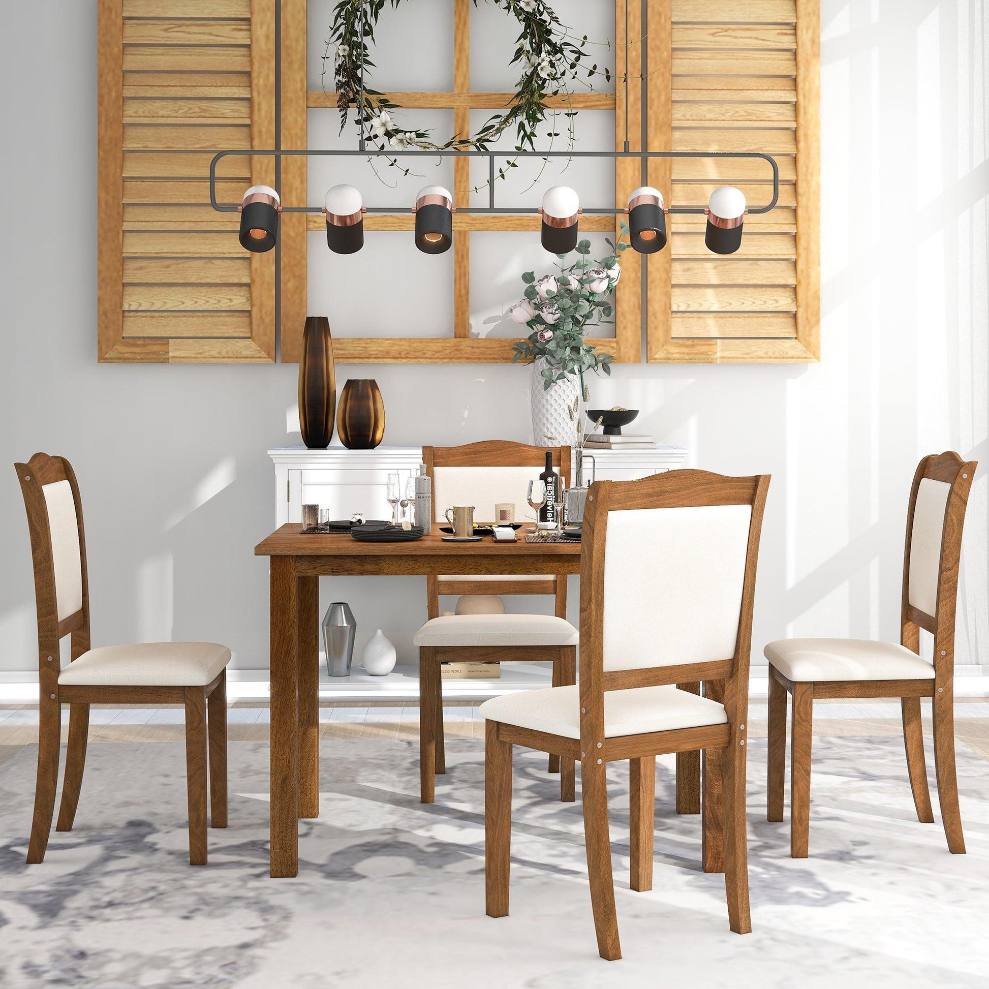 TREXM 5-Piece Wood Dining Table Set Simple Style Kitchen Dining Set Rectangular Table (Walnut) - FurniFindUSA