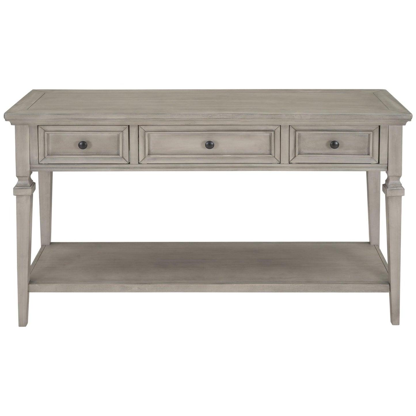 TREXM Classic Retro Style Console Table with Three Top Drawers and Open Style Bottom Shelf (Gray Wash) - FurniFindUSA