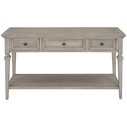 TREXM Classic Retro Style Console Table with Three Top Drawers and Open Style Bottom Shelf (Gray Wash) - FurniFindUSA