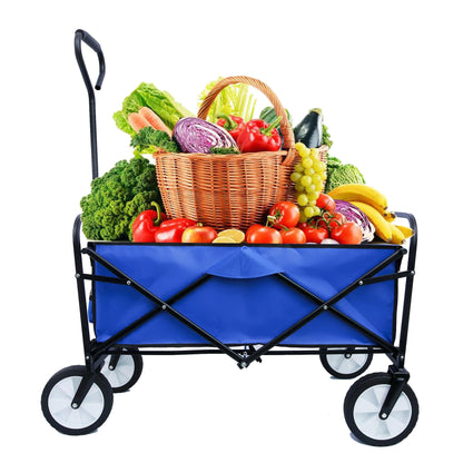 Folding Wagon Garden Shopping Beach Cart (Blue) - FurniFindUSA