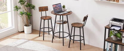 Round bar stool set with shelves stool with backrest Rustic Brown 23.6'' Dia x 35.4'' H - FurniFindUSA