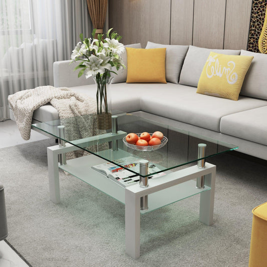 White Coffee Table Clear Coffee Table Modern Side Center Tables for Living Room Living Room Furniture - FurniFindUSA