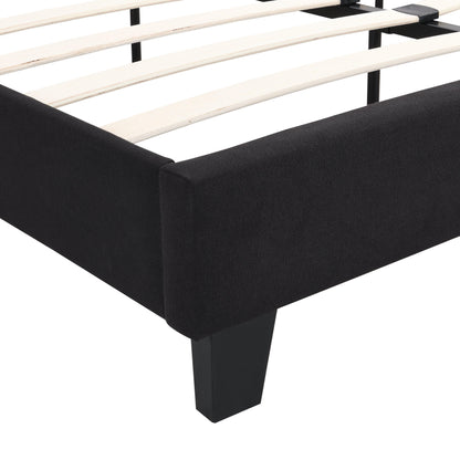 King Size Upholstered Platform Bed Frame with Linen Fabric Headboard BLACK - FurniFindUSA