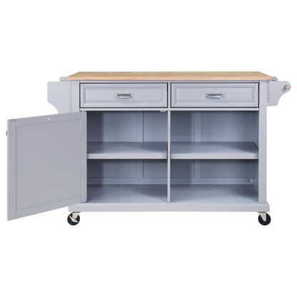 Cambridge Natural Wood Top Kitchen Island with Storage Gray + Solid Wood+MDF - FurniFindUSA