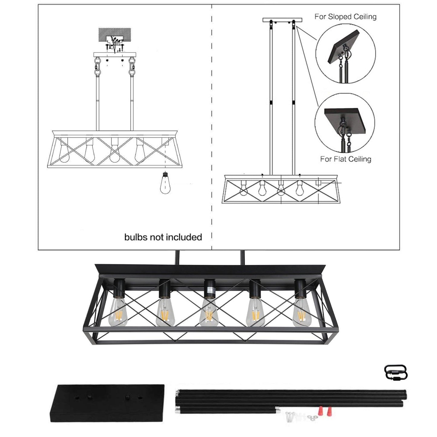 5-Light Farmhouse Chandeliers for Dining Room Modern Rectangular Island Lights Living Room(No Bulbs) - FurniFindUSA