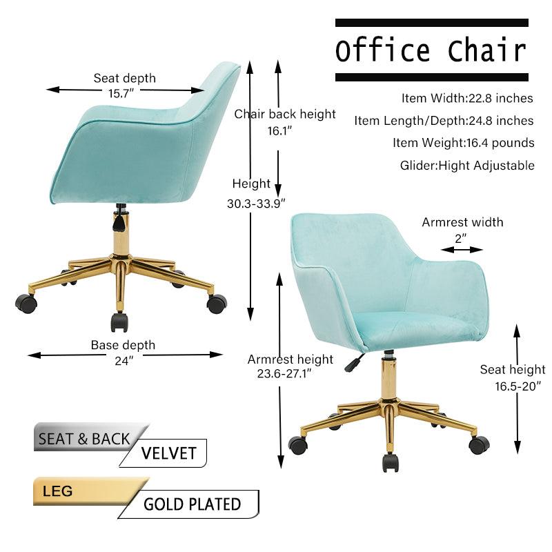 Modern Velvet Fabric Material Adjustable Height 360 revolving Home Office Chair Aqua Light Blue - FurniFindUSA