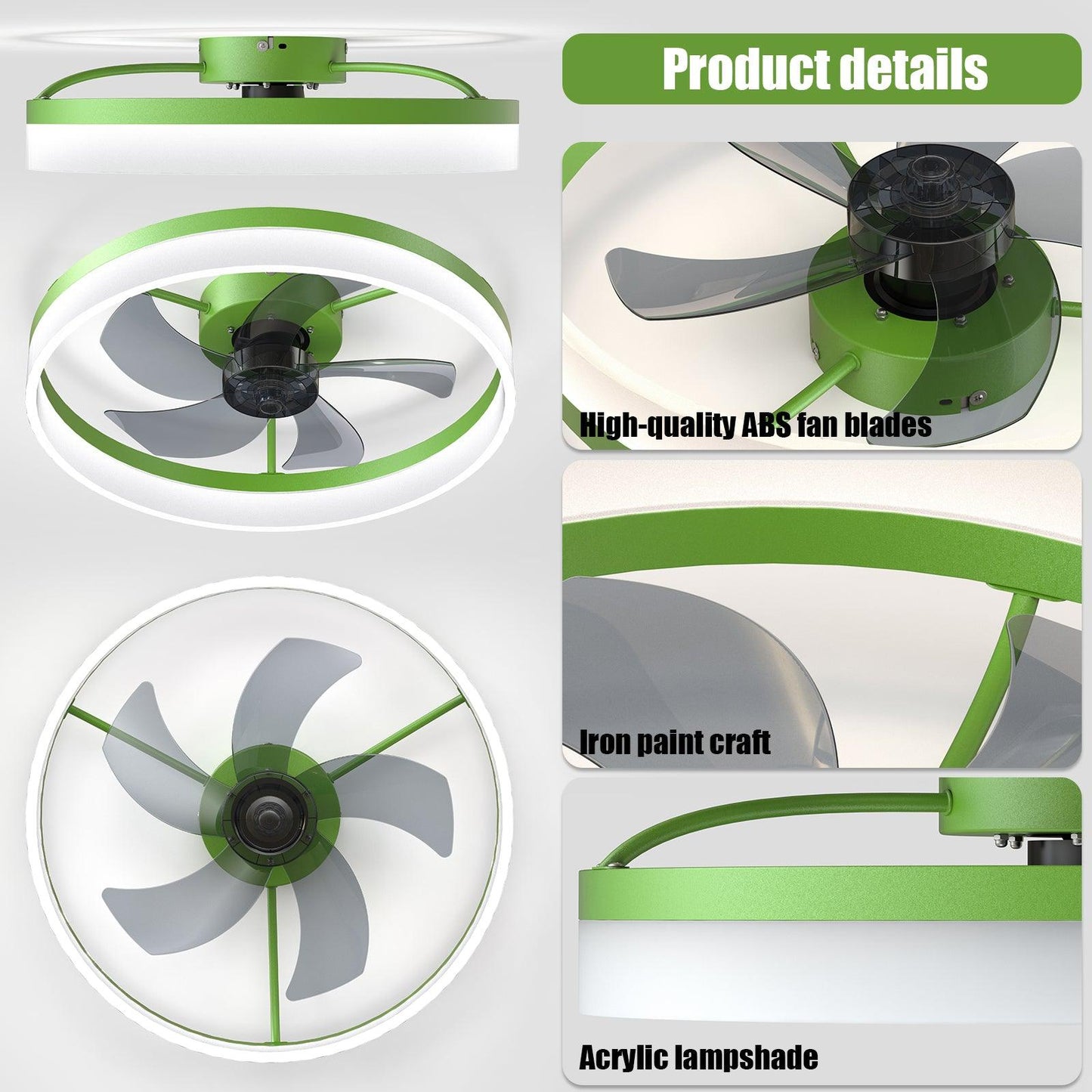 Ceiling Fans with Lights Dimmable LED Embedded installation of thin modern ceiling fans(Green) - FurniFindUSA