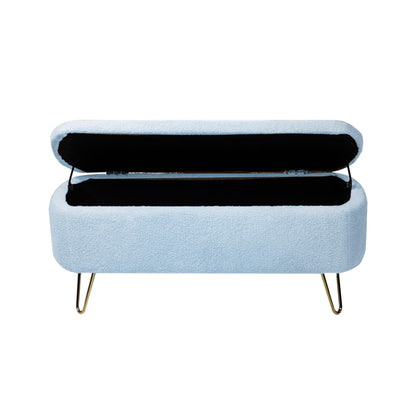 Blue Storage Ottoman Bench for End of Bed Gold Legs - FurniFindUSA