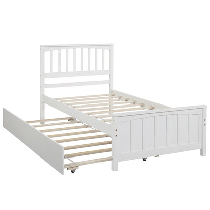 Twin size Platform Bed with Trundle White - FurniFindUSA