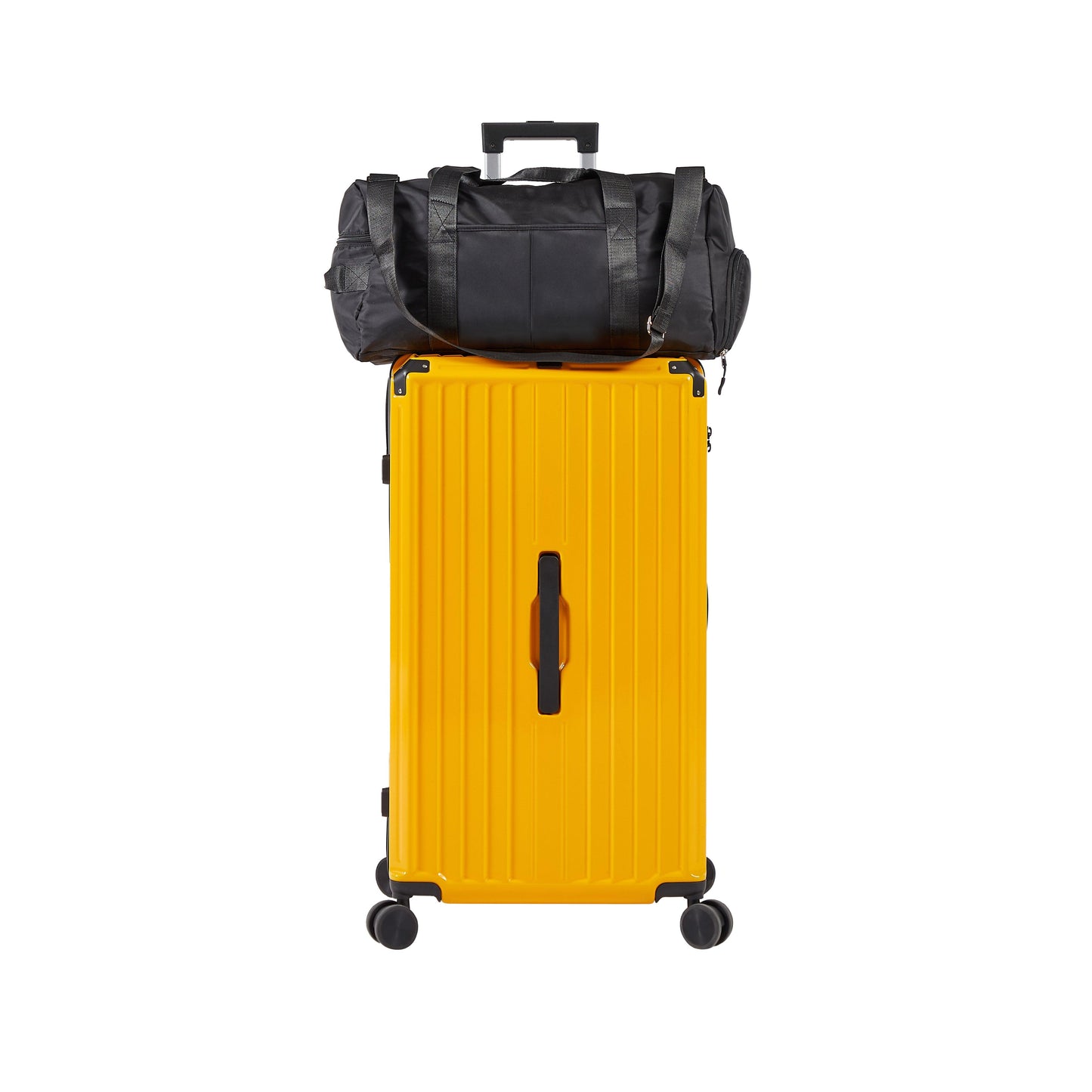 Luggage Set 4 pcs (20"/24"/29"/Travel Bag), PC+ABS Durable Lightweight Luggage with Collapsible Cup Holder TSA Lock, Yellow - FurniFindUSA