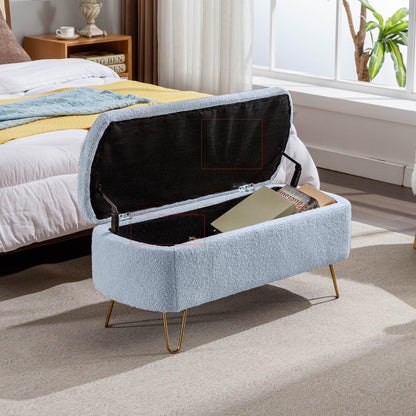 Blue Storage Ottoman Bench for End of Bed Gold Legs - FurniFindUSA