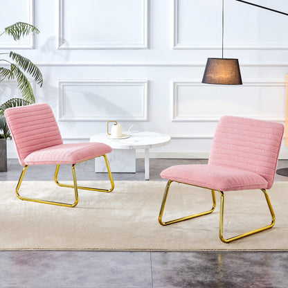 Modern minimalist pink plush fabric single person sofa chair with golden metal legs - FurniFindUSA