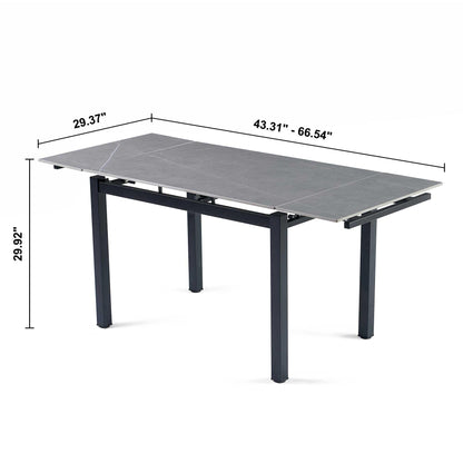 Grey Ceramic Modern Rectangular Expandable Dining Room Table For Space-Saving Kitchen Small Space -Table - FurniFindUSA