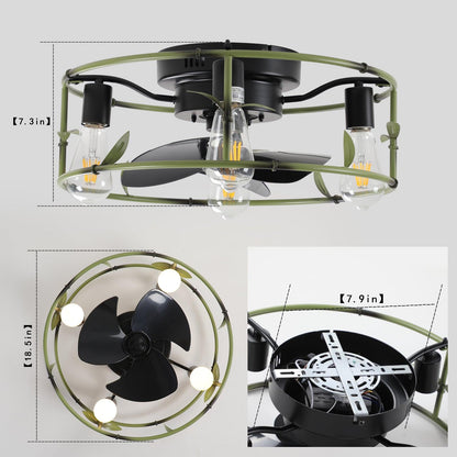 Flush Mount Ceiling Fans with Lights and Remote Control green Caged Low Profile Ceiling Fan Modern Metal Ceiling fanfor - FurniFindUSA