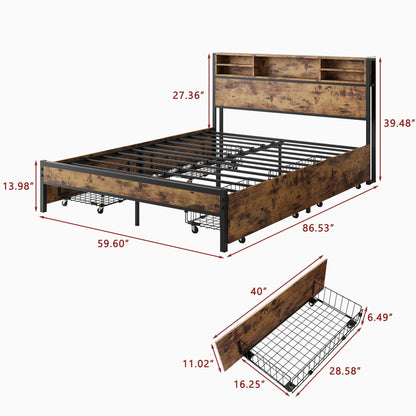 Queen Bed Frame with Storage Headboard and 4 Drawers - FurniFindUSA