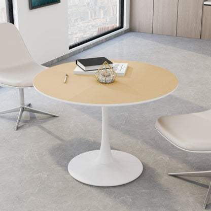 42"Modern Round Dining Table with Printed Wood Grain Table Top Metal Base Dining Table End Table Leisure Coffee Table - FurniFindUSA