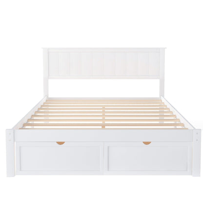 Full Size Platform Bed with Under-bed Drawers White - FurniFindUSA