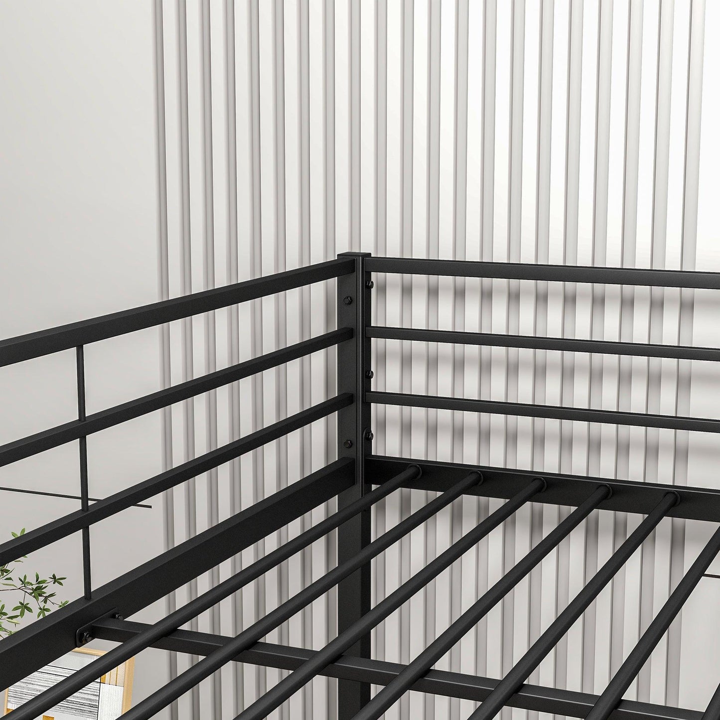 Metal Bunk Bed Full Over Full Bunk Bed Frame with Safety Guard Rails Heavy Duty Space-Saving Design Easy Assembly Black - FurniFindUSA