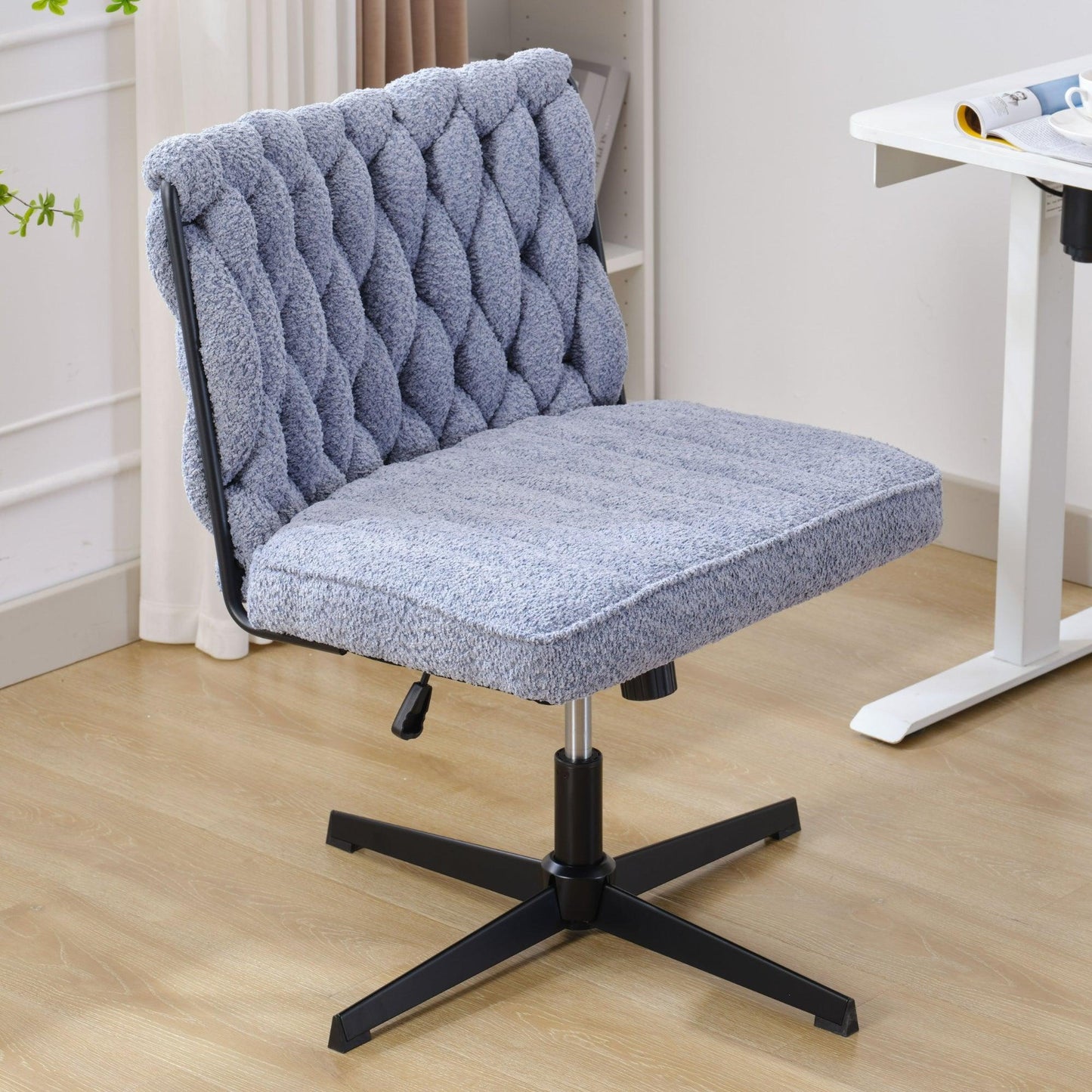 Armless Office Desk Chair No Wheels BLUE - FurniFindUSA