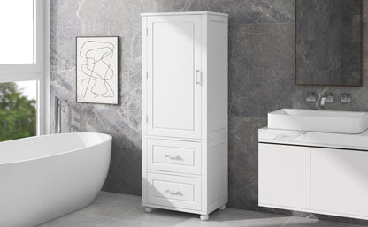 Tall bathroom storage cabinet with two drawers and adjustable shelves for independent storage - FurniFindUSA