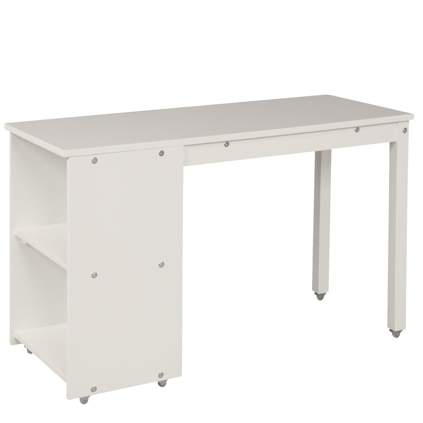 Low Study Twin Loft Bed with Cabinet and Rolling Portable Desk - White - FurniFindUSA