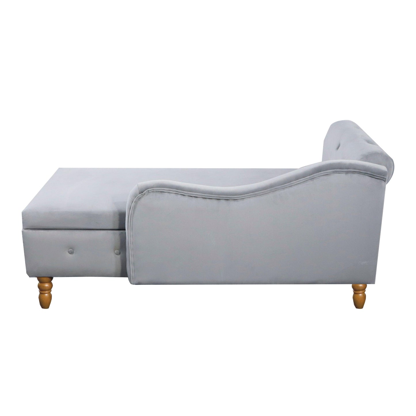 Grey Chaise Lounge Indoor Velvet Lounge Chair for Bedroom with Storage & Pillow Modern Upholstered Rolled Arm Chase Lounge - FurniFindUSA