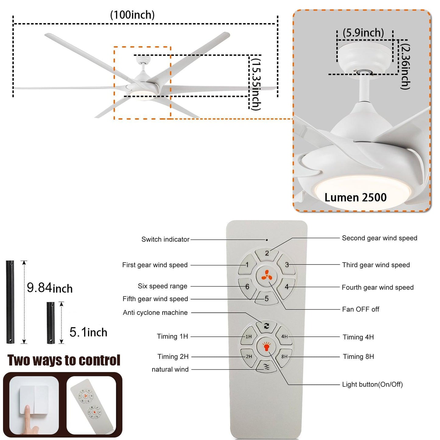 100" Ceiling Fans With Lights And Remote - FurniFindUSA