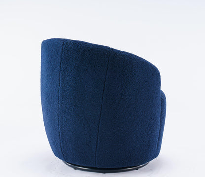 Teddy Fabric Swivel Accent Armchair Barrel Chair With Black Powder Coating Metal Ring Dark Blue - FurniFindUSA