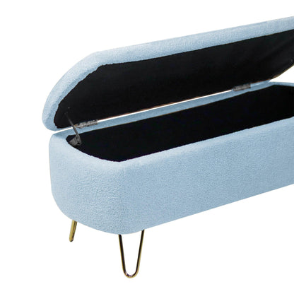 Blue Storage Ottoman Bench for End of Bed Gold Legs - FurniFindUSA