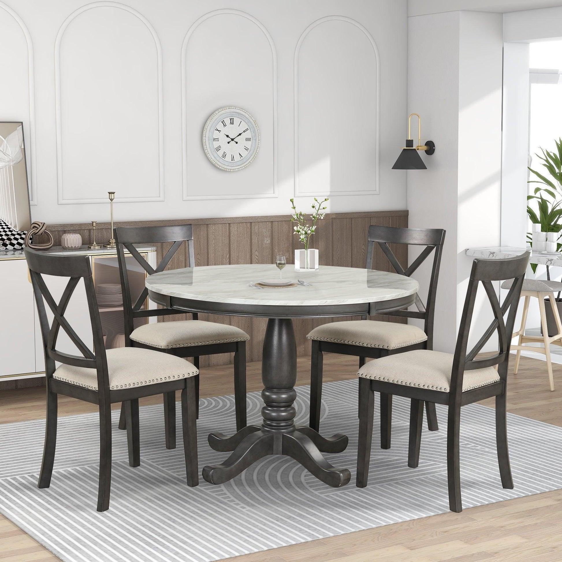 Orisfur 5 Pieces Dining Table and Chairs Set for 4 Persons Kitchen Room Solid Wood Table with 4 Chairs - FurniFindUSA