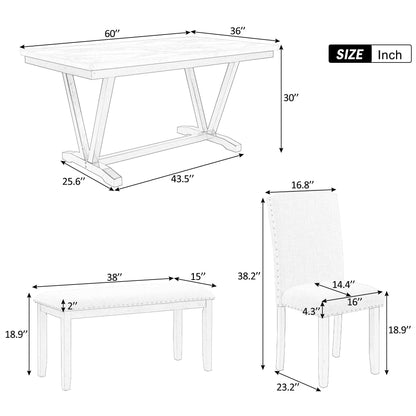 TREXM Modern Style 6-piece Dining Table with 4 Chairs & 1 Bench (White) - FurniFindUSA