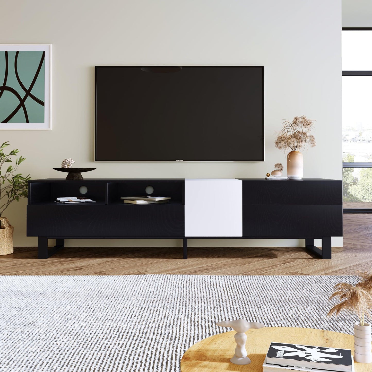 Modern TV Stand for 80'' TV with Double Storage Space Media Console Table - FurniFindUSA