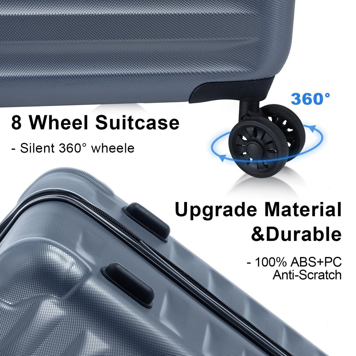 Luggage Sets New Model Expandable ABS+PC 3 Piece Sets with Spinner Wheels Lightweight TSA Lock (20/24/28), STEEL GRAY - FurniFindUSA