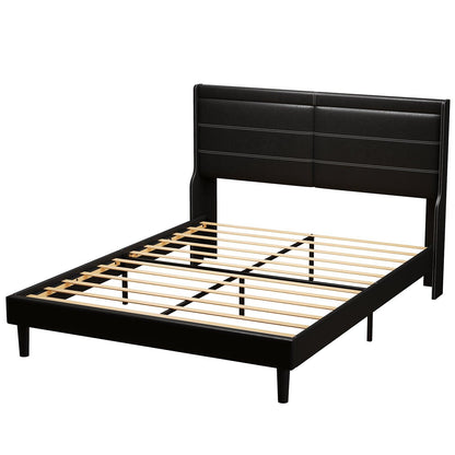 Stylish Queen Size PU Leather Upholstered Bed Frame Platform Bed Black - FurniFindUSA