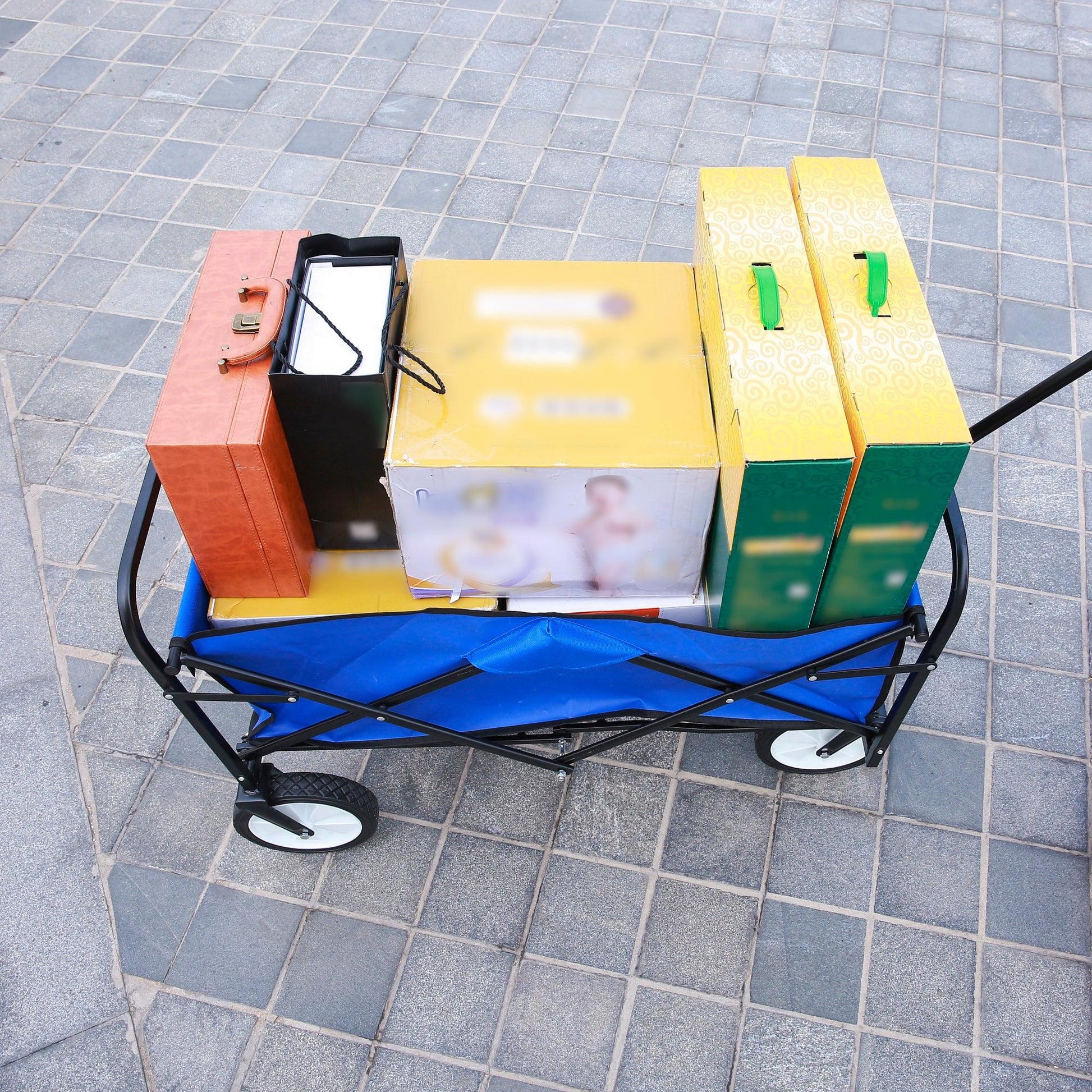 Folding Wagon Garden Shopping Beach Cart (Blue) - FurniFindUSA