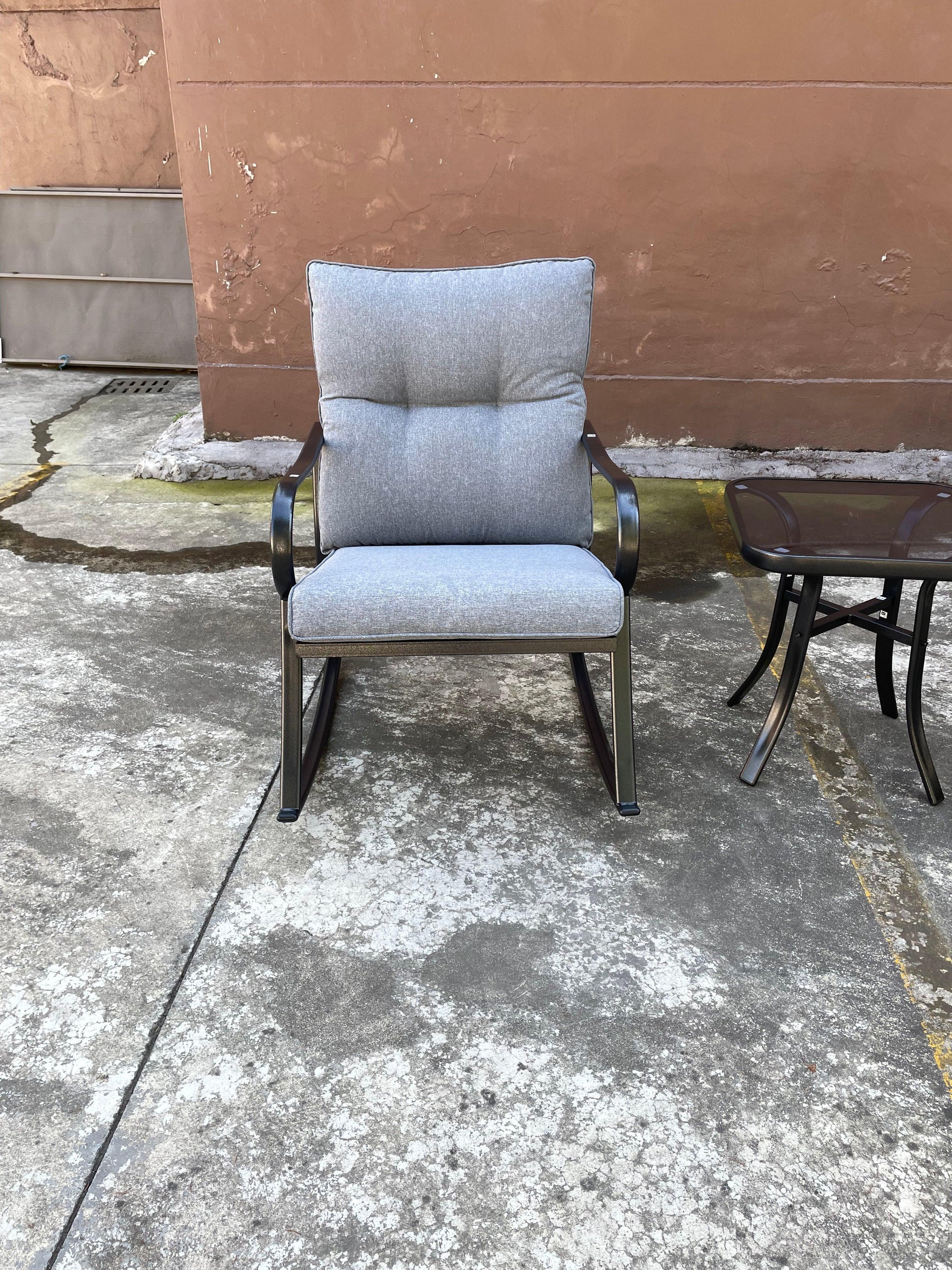 ROCKER SET CHAIR AND TEAPOY Medium grey - FurniFindUSA