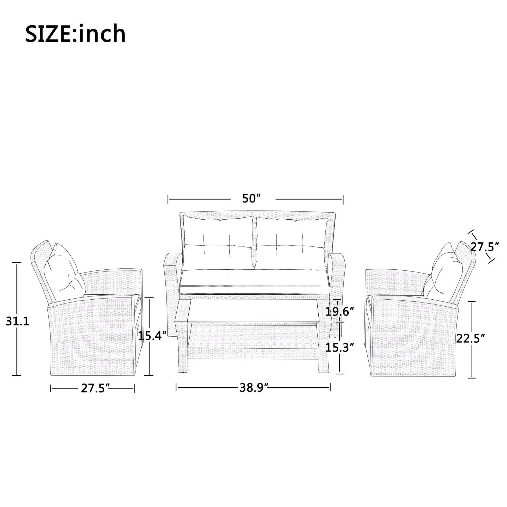 U-style Patio Furniture Set, 4 Piece Outdoor Conversation Set All Weather Wicker Sectional Sofa with Ottoman and Cushions - FurniFindUSA