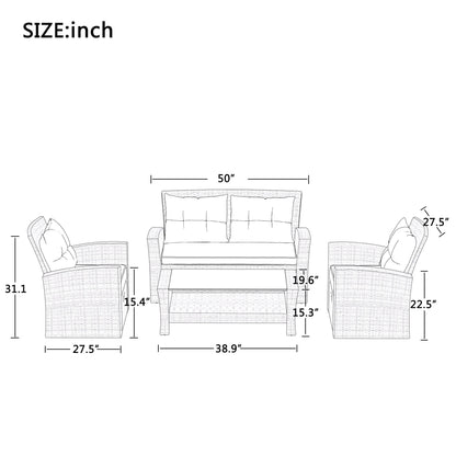 U-style Patio Furniture Set, 4 Piece Outdoor Conversation Set All Weather Wicker Sectional Sofa with Ottoman and Cushions - FurniFindUSA