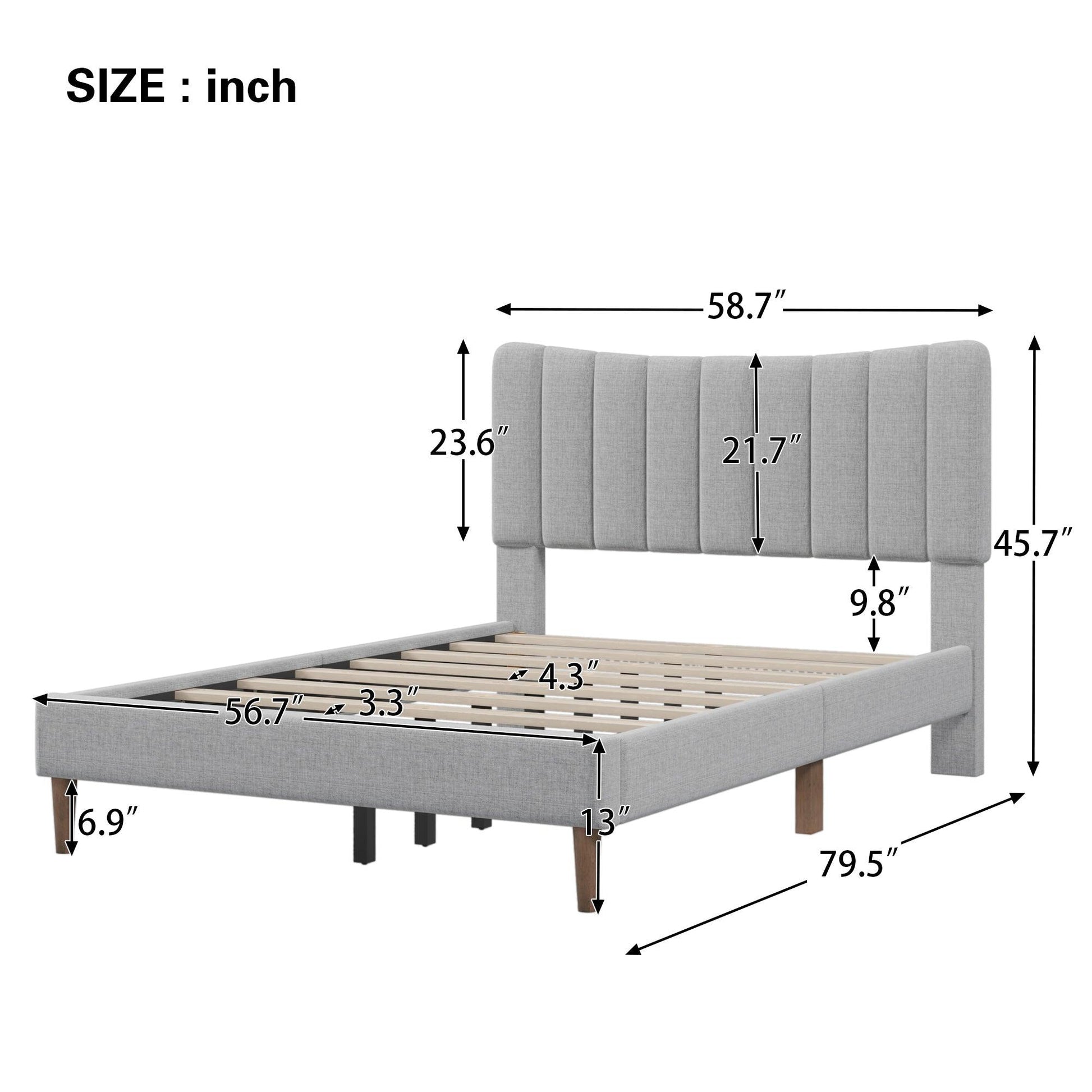 Upholstered Platform Bed Frame with Vertical Channel Tufted Headboard No Box Spring Needed Full Gray - FurniFindUSA