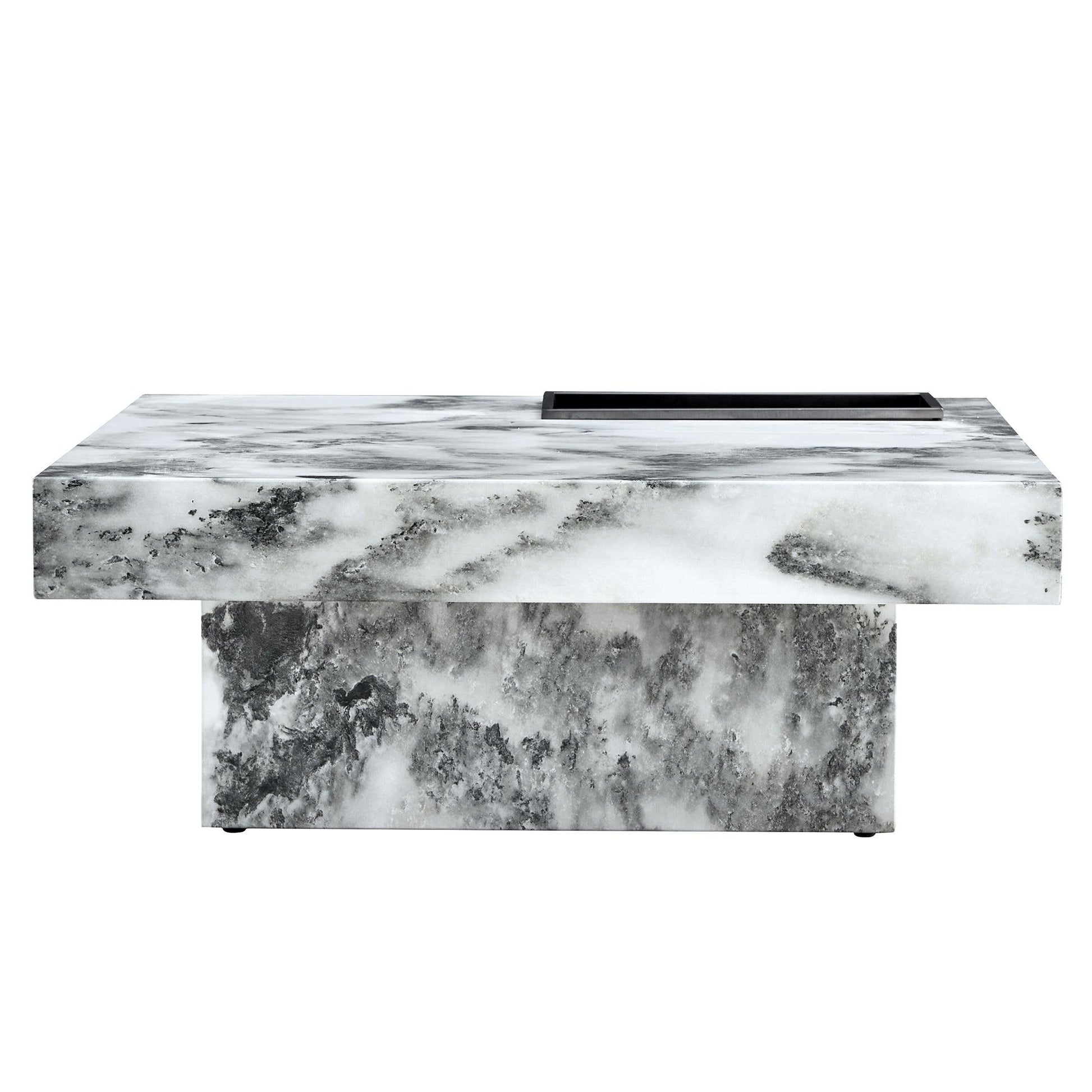 A modern and practical coffee table black and white in imitation marble pattern made of MDF material - FurniFindUSA