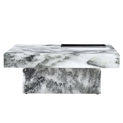 A modern and practical coffee table black and white in imitation marble pattern made of MDF material - FurniFindUSA