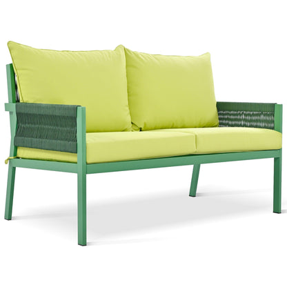 Outdoor Furniture with Tempered Glass Table, Set Deep Seating with Thick Cushion (Fluorescent Yellow & Green) - FurniFindUSA