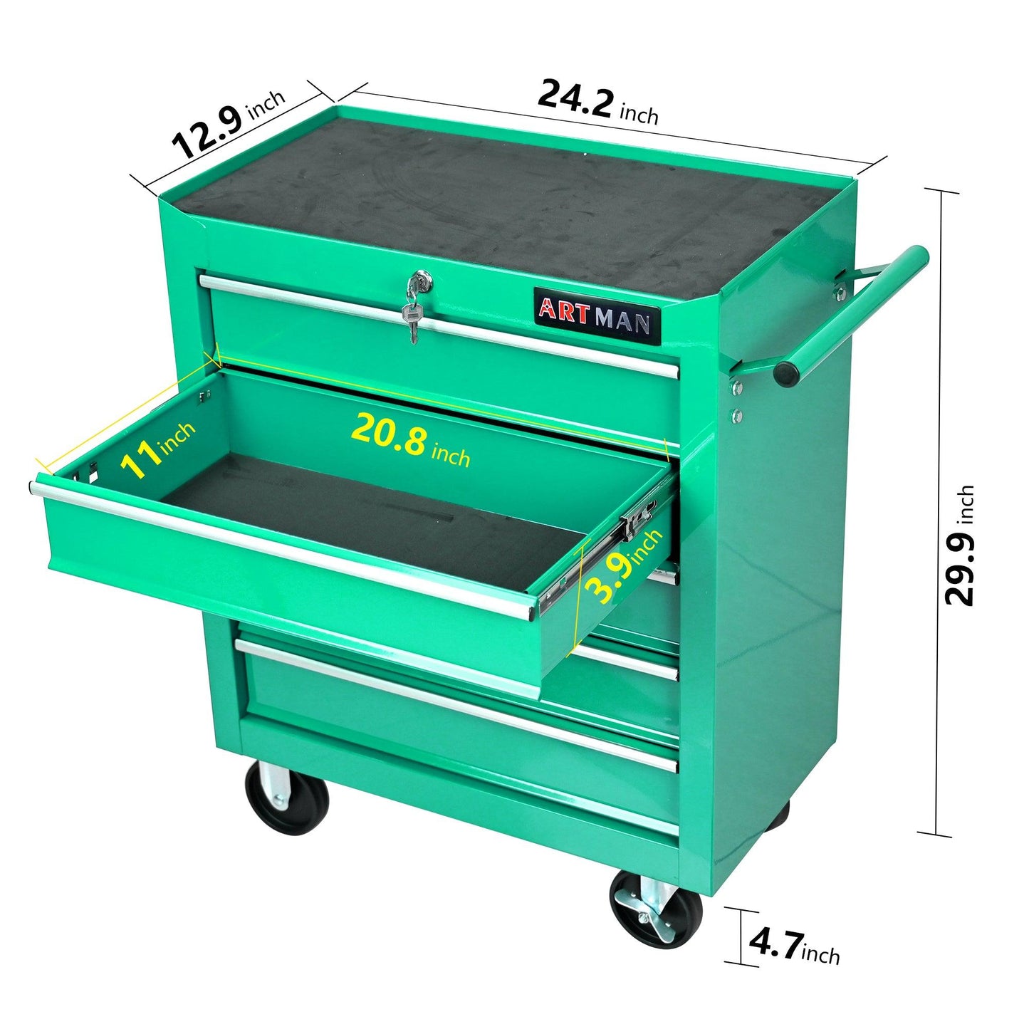 5 DRAWERS MULTIFUNCTIONAL TOOL CART WITH WHEELS-GREEN - FurniFindUSA