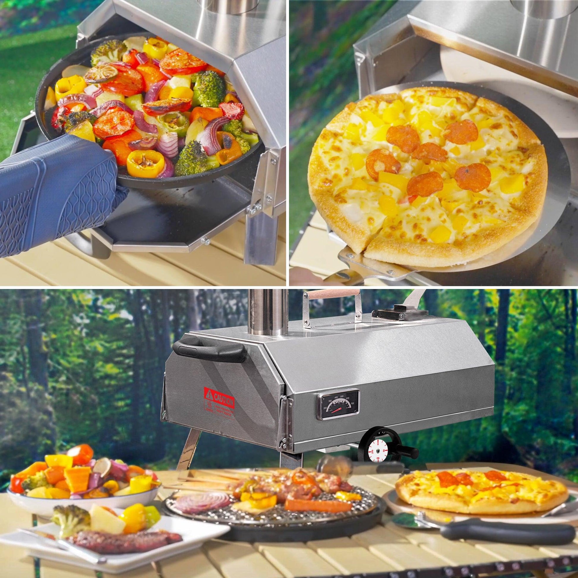 Semi-Automatic Silver 12 Outdoor Pizza Oven Portable Wood Fired Pizza Oven - FurniFindUSA