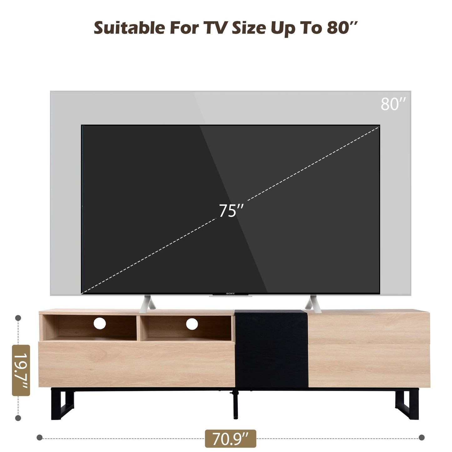 Modern TV Stand for 80'' TV with Double Storage Space Media Console Table Entertainment Center with Drop Down Door - FurniFindUSA