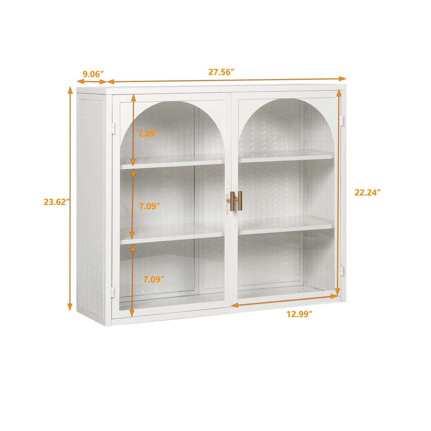 27.56"Glass Doors Modern Two-door Wall Cabinet with Featuring Three-tier Storage White - FurniFindUSA