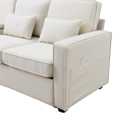 114.2" Upholstered Sofa with Console 2 Cupholders and 2 USB Ports Wired or Wirelessly Charged (4-Seat) - FurniFindUSA