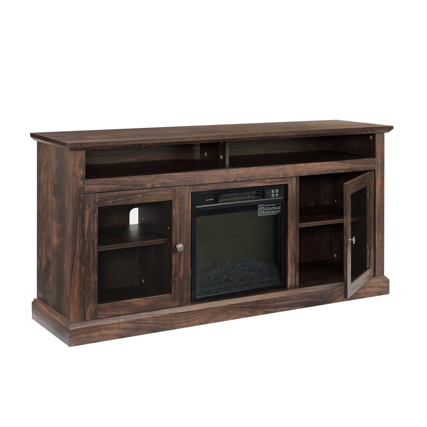 Contemporary TV Media Stand Modern Entertainment Console with 18" Fireplace Insert for TV Up to 65" with Open - FurniFindUSA